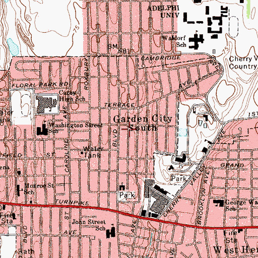Topographic Map of Garden City South Census Designated Place, NY