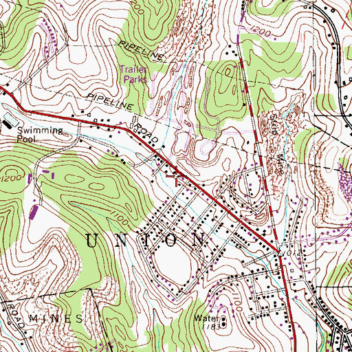 Topographic Map of Gastonville Census Designated Place, PA
