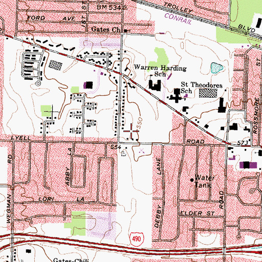Topographic Map of Gates-North Gates Census Designated Place (historical), NY