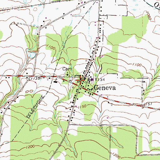 Topographic Map of Geneva Census Designated Place, PA