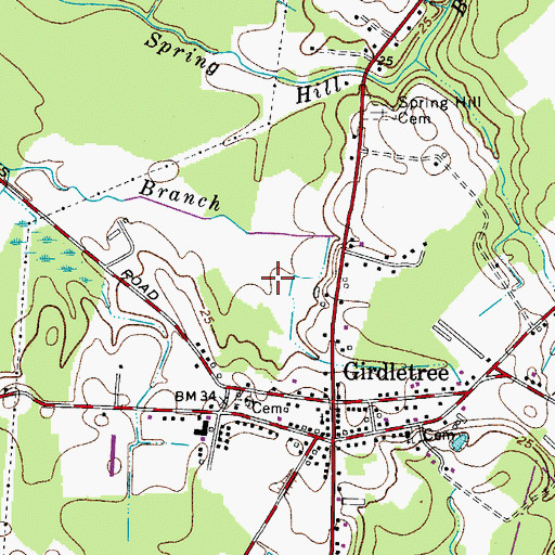 Topographic Map of Girdletree Census Designated Place, MD