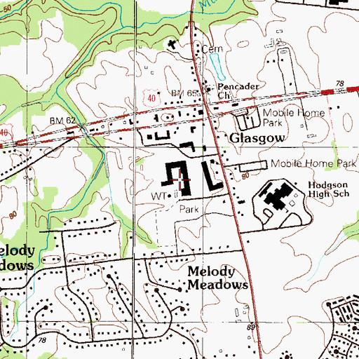 Topographic Map of Glasgow Census Designated Place, DE