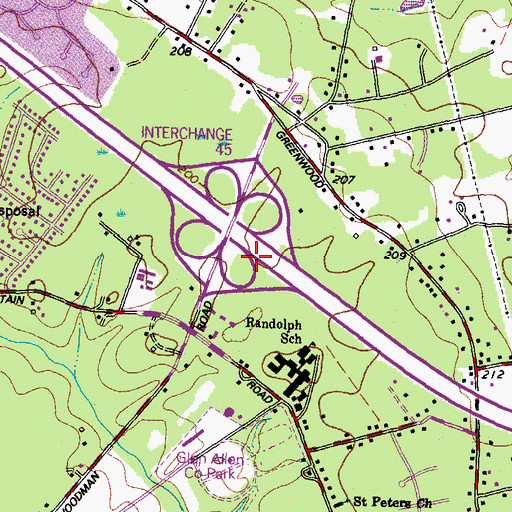 Topographic Map of Glen Allen Census Designated Place, VA