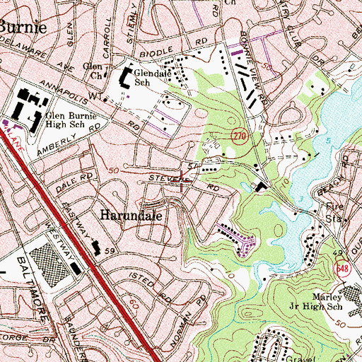 Topographic Map of Glen Burnie Census Designated Place, MD