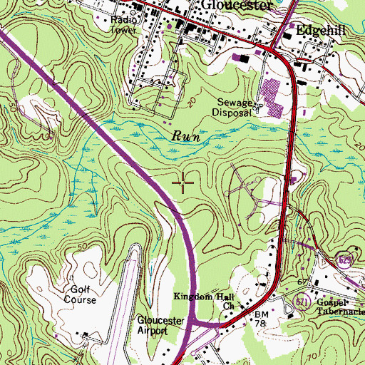 Topographic Map of Gloucester Courthouse Census Designated Place, VA