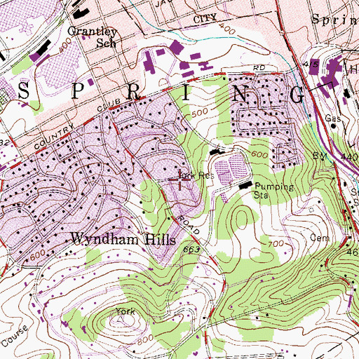 Topographic Map of Grantley Census Designated Place, PA