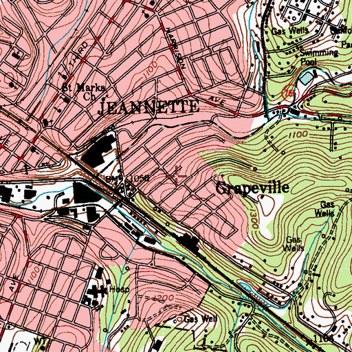 Topographic Map of Grapeville Census Designated Place, PA