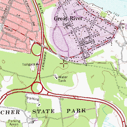Topographic Map of Great River Census Designated Place, NY