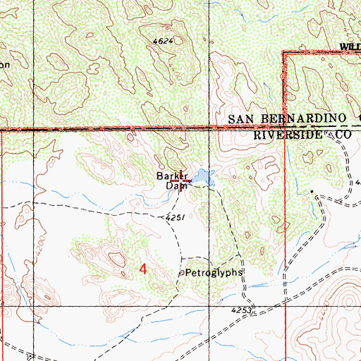 Topographic Map of Barker Dam, CA