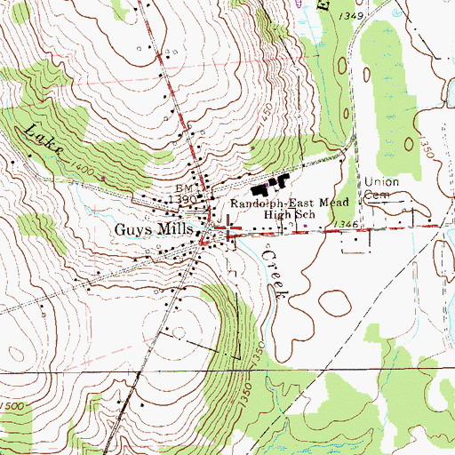 Topographic Map of Guys Mills Census Designated Place, PA