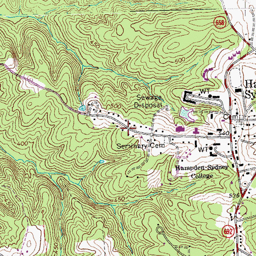 Topographic Map of Hampden-Sydney Census Designated Place, VA