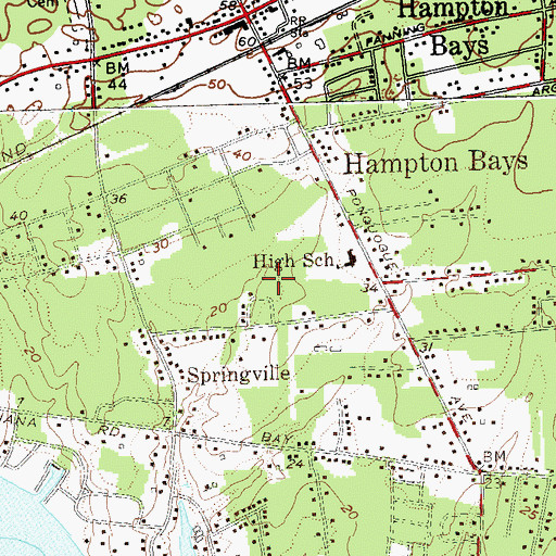 Topographic Map of Hampton Bays Census Designated Place, NY