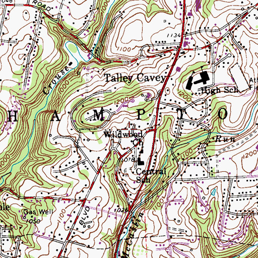 Topographic Map of Hampton Township Census Designated Place, PA