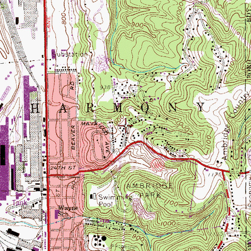 Topographic Map of Harmony Township Census Designated Place, PA