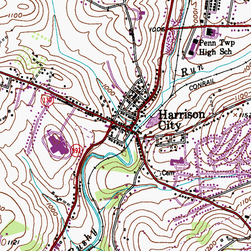 Topographic Map of Harrison City Census Designated Place, PA