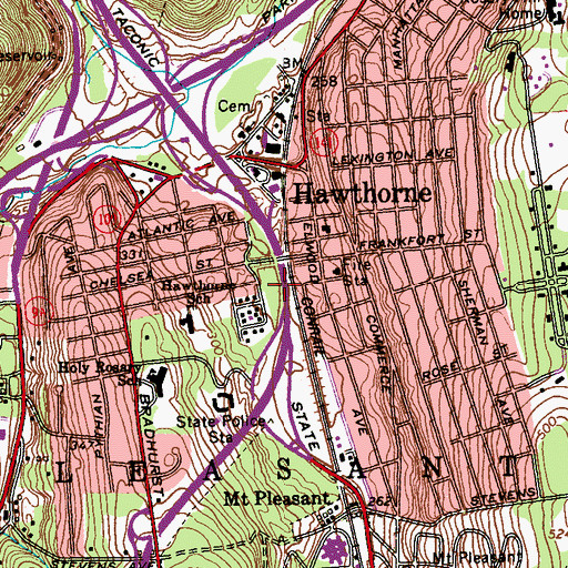 Topographic Map of Hawthorne Census Designated Place, NY