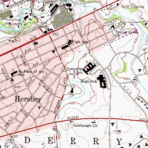 Topographic Map of Hershey Census Designated Place, PA