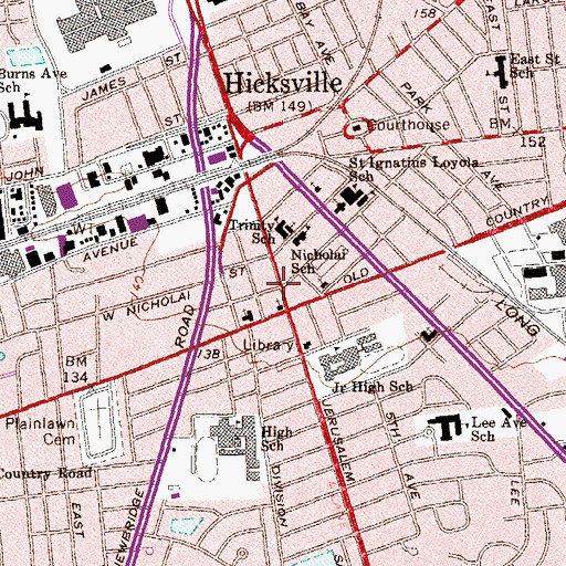 Topographic Map of Hicksville Census Designated Place, NY