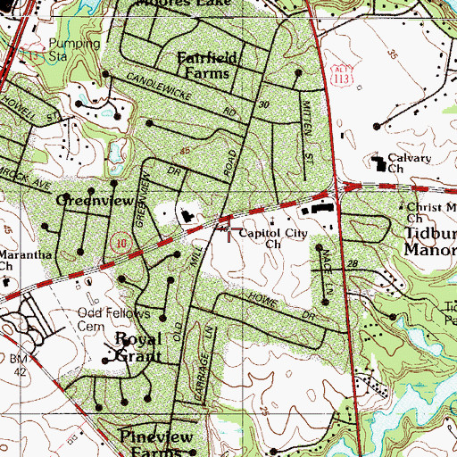 Topographic Map of Highland Acres Census Designated Place, DE