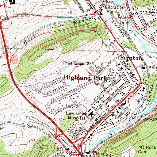 Topographic Map of Highland Park Census Designated Place, PA