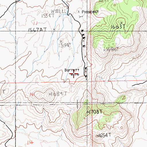 Topographic Map of Barnett Mine, CA
