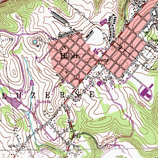 Topographic Map of Hiller Census Designated Place, PA