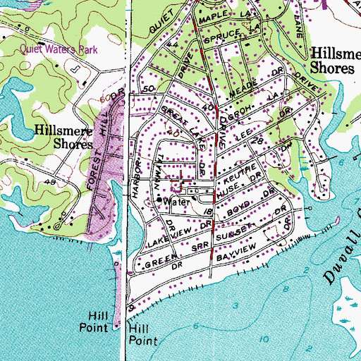 Topographic Map of Hillsmere Shores Census Designated Place, MD