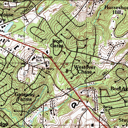 Topographic Map of Hockessin Census Designated Place, DE