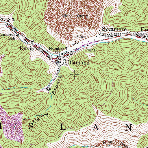 Topographic Map of Holden Census Designated Place, WV