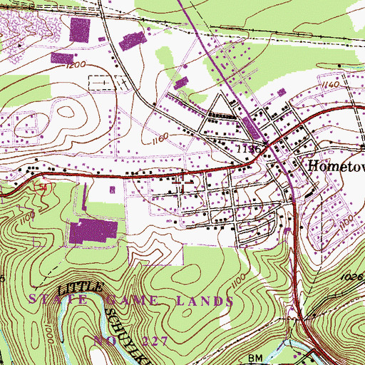 Topographic Map of Hometown Census Designated Place, PA