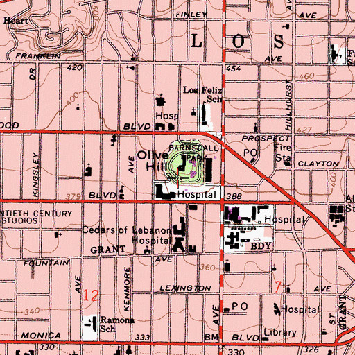Topographic Map of Barnsdall Park, CA