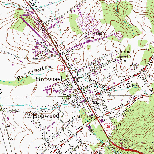 Topographic Map of Hopwood Census Designated Place, PA