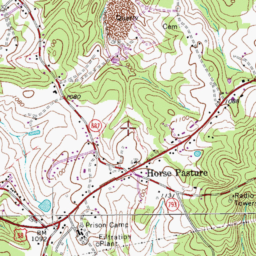 Topographic Map of Horse Pasture Census Designated Place, VA