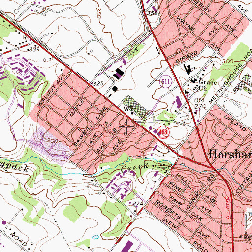 Topographic Map of Horsham Census Designated Place, PA