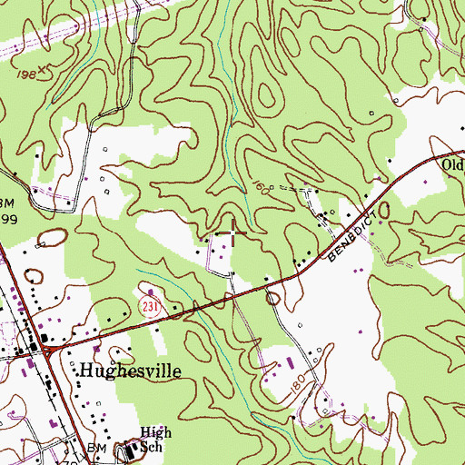 Topographic Map of Hughesville Census Designated Place, MD