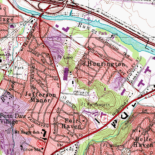 Topographic Map of Huntington Census Designated Place, VA