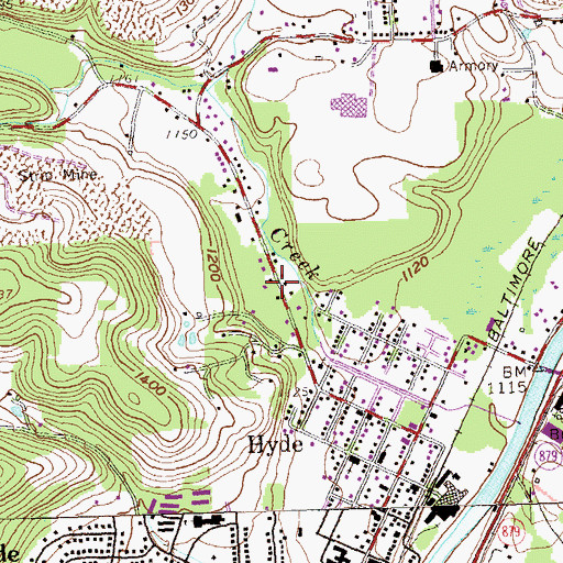 Topographic Map of Hyde Census Designated Place, PA
