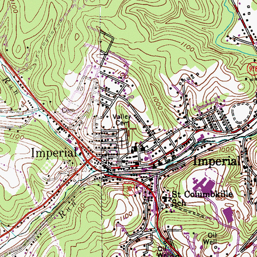 Topographic Map of Imperial-Enlow Census Designated Place (historical), PA