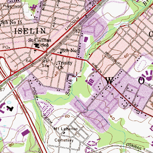 Topographic Map of Iselin Census Designated Place, NJ