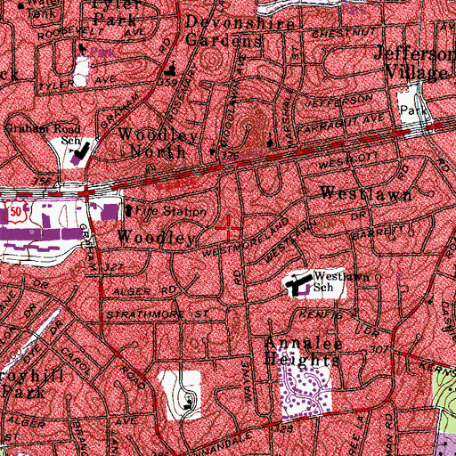 Topographic Map of West Falls Church Census Designated Place, VA