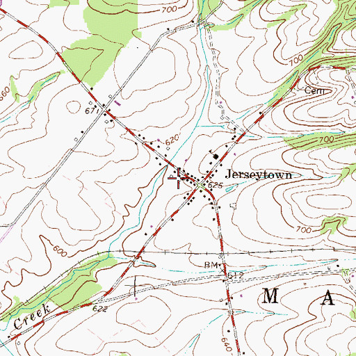 Topographic Map of Jerseytown Census Designated Place, PA