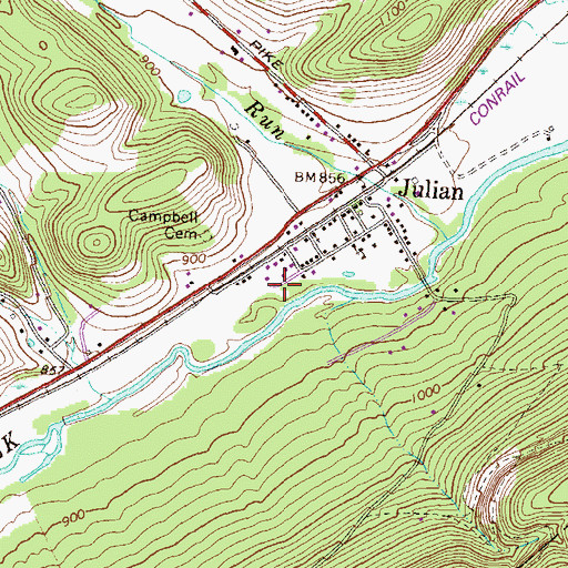 Topographic Map of Julian Census Designated Place, PA
