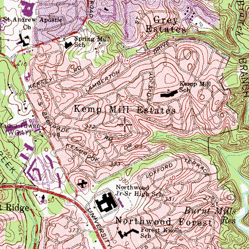 Topographic Map of Kemp Mill Census Designated Place, MD