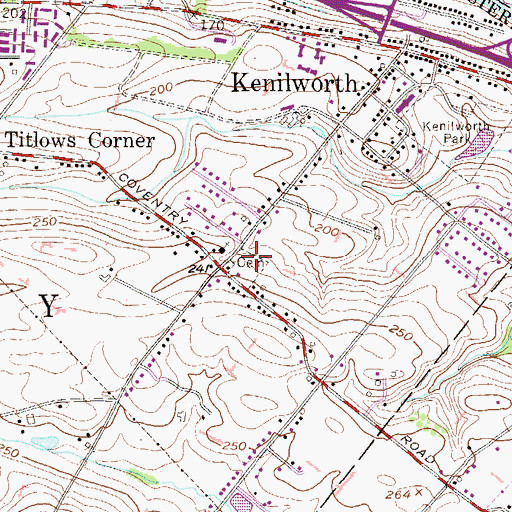 Topographic Map of Kenilworth Census Designated Place, PA