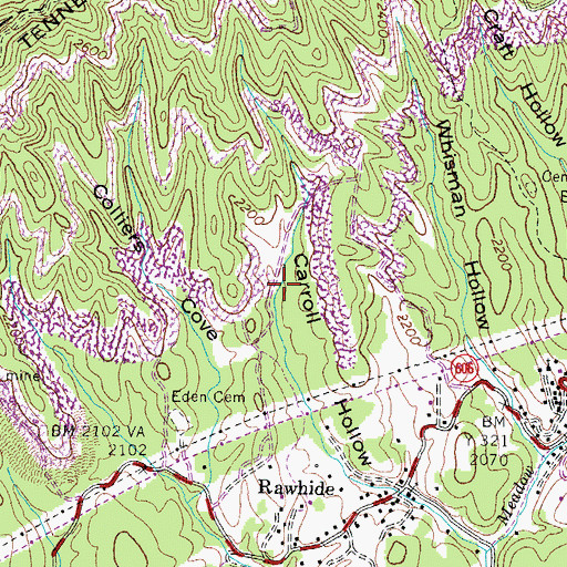 Topographic Map of Keokee Census Designated Place, VA