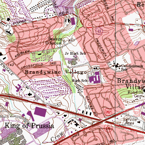 Topographic Map of King of Prussia Census Designated Place, PA