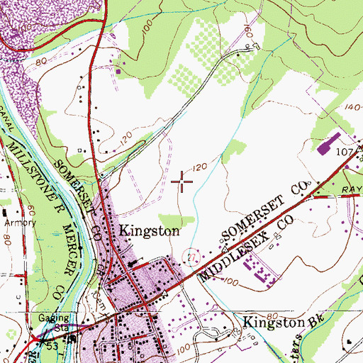 Topographic Map of Kingston Census Designated Place, NJ