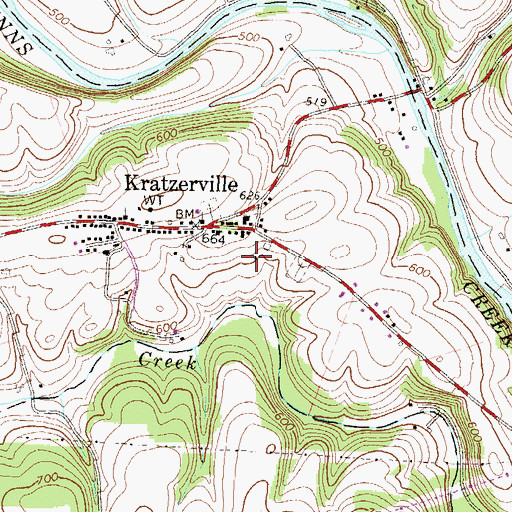 Topographic Map of Kratzerville Census Designated Place, PA