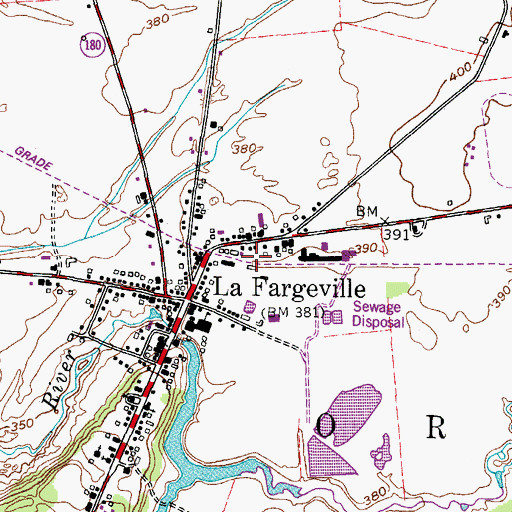 Topographic Map of La Fargeville Census Designated Place, NY