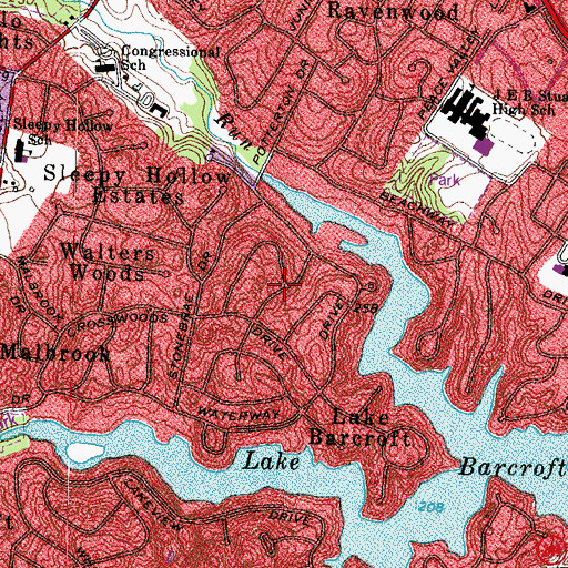 Topographic Map of Lake Barcroft Census Designated Place, VA
